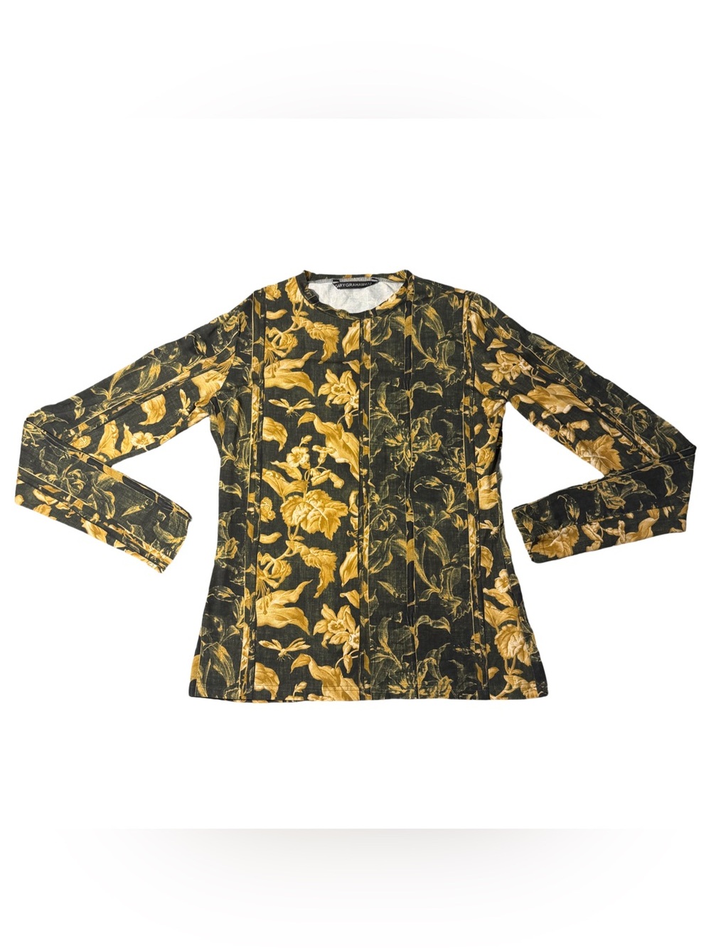 GARYGRAHAM422 Floral Long Sleeve Jersey Tee Top Gold Cotton Size L - Picture 2 of 7